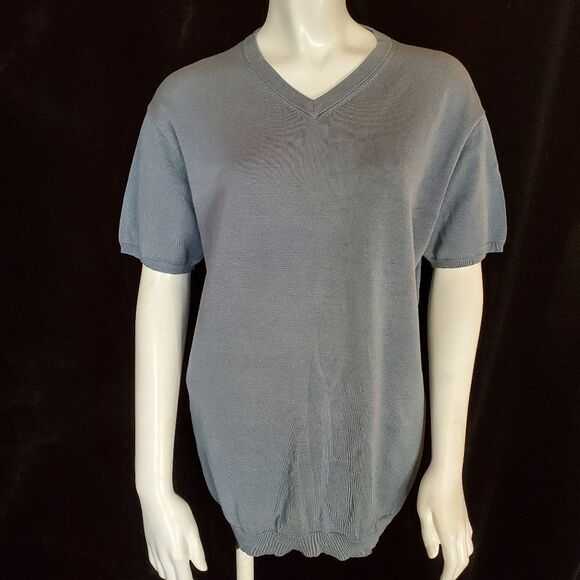 DKNY Blue V-Neck Short Sleeve Shirt (L) - Picture 2 of 5